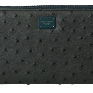 DG Green Ostrich Leather Continental Mens Clutch Wallet
