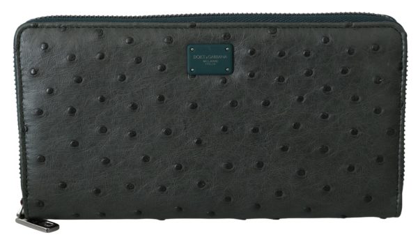 DG Green Ostrich Leather Continental Mens Clutch Wallet