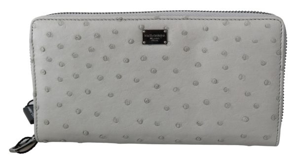 DG White Ostrich Leather Continental Mens Clutch Wallet
