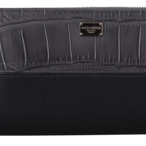 DG Black Zip Around Continental Clutch Leather Wallet