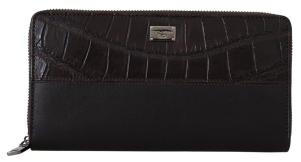 DG Brown Zip Around Continental Clutch Exotic Leather Wallet